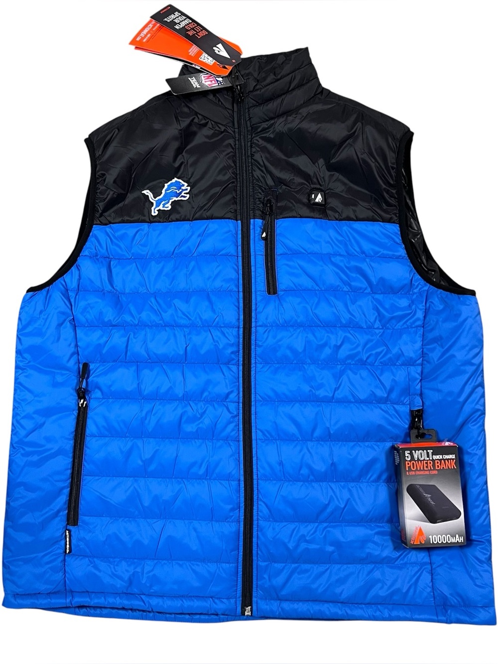 ActionHeat Detroit Lions 5V Puffer Battery Rechargeable Heated Vest Sz 2XL NWT